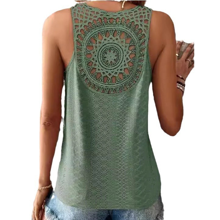 Dame Elegant Hæklet top med åben rygdesign Stilla