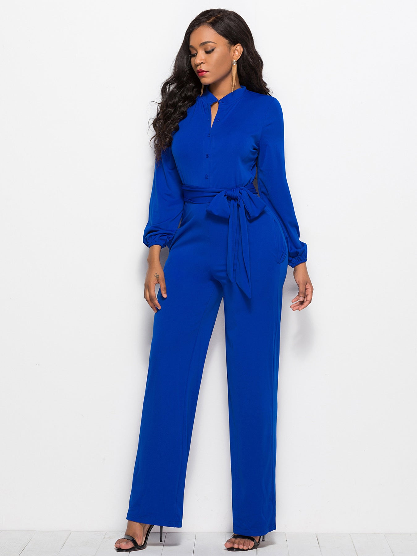 Damer Elegant Langærmet Jumpsuit med Talje bånd og Knapdetaljer Stilla