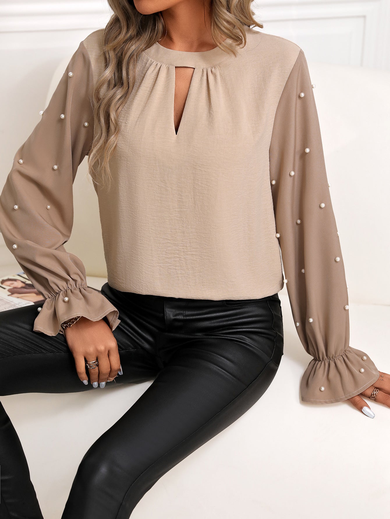 Dame elegant bluse med perlebesætning Stilla