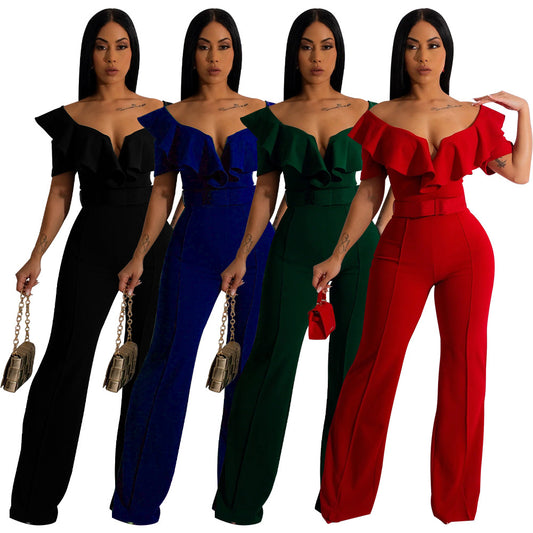 Dame elegant flæse jumpsuit med bælte og bredt ben Stilla
