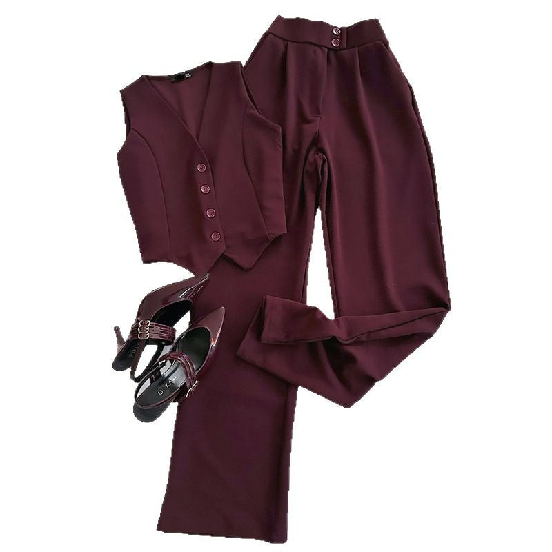 Dame Elegant Blazer-Sæt med vidde Bukseben og Knapliste Stilla