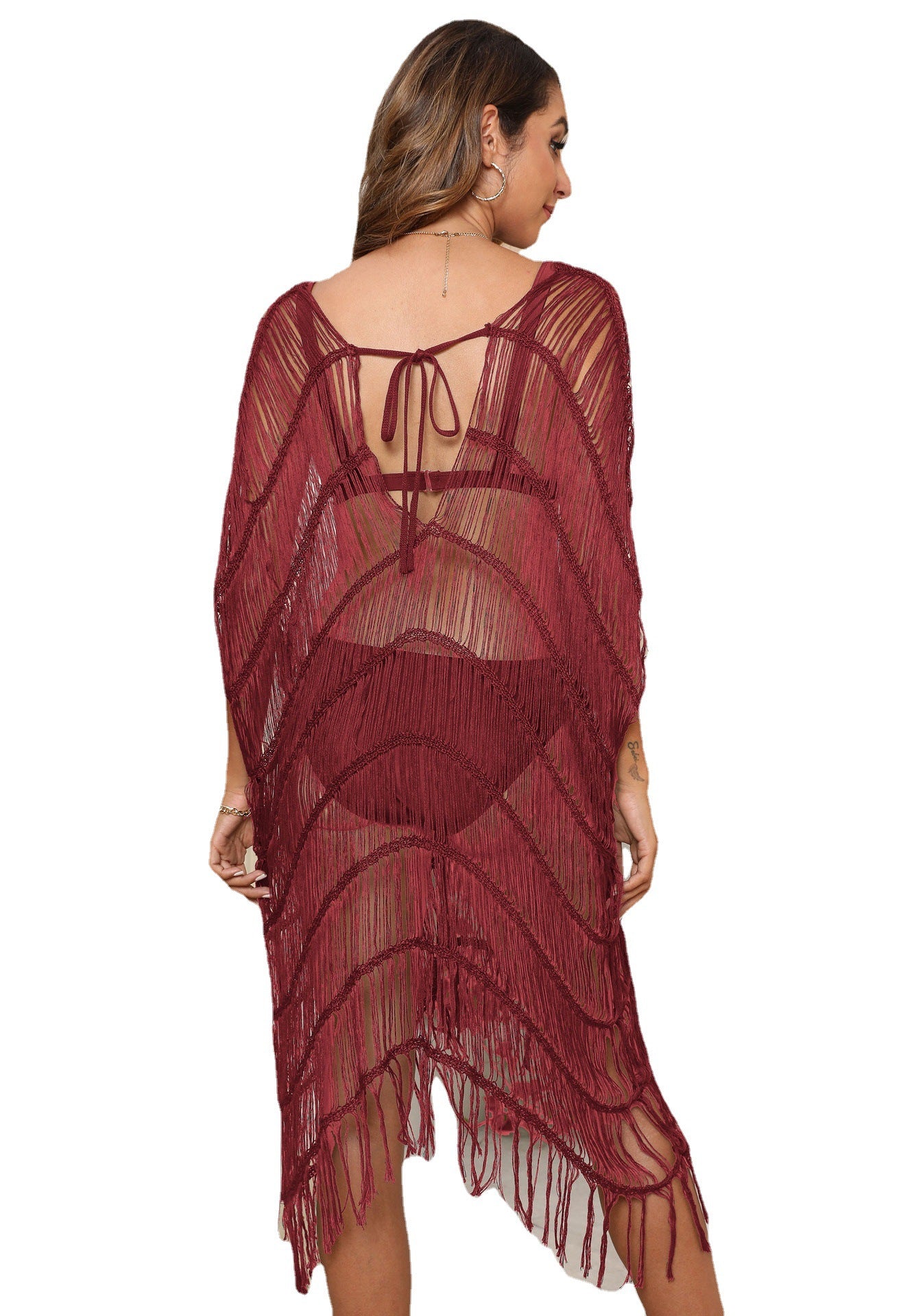 Dame afslappet strand sarong med frynser og hulmønster Stilla