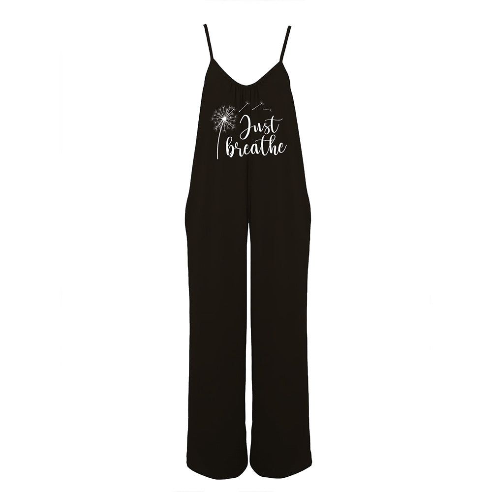 Dame jumpsuit med justerbare stropper og motiverende tryk Stilla