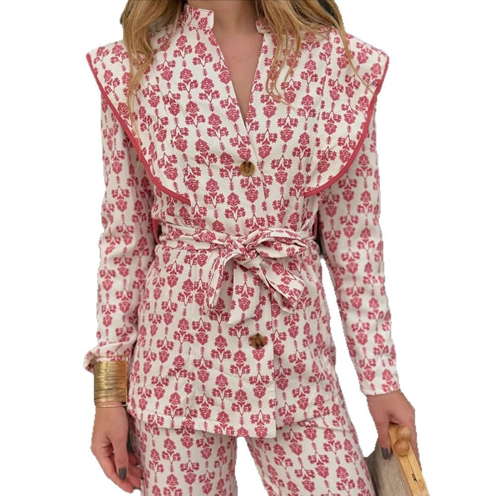 Dame elegant jakkesæt sæt med blomstermønster Stilla