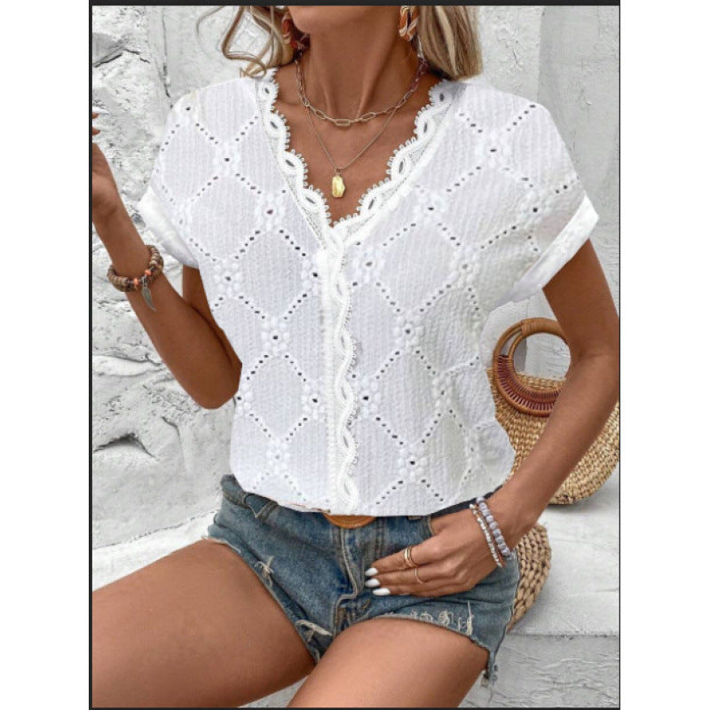 Dame elegant bomuldsbluse med blomsterbroderier Stilla