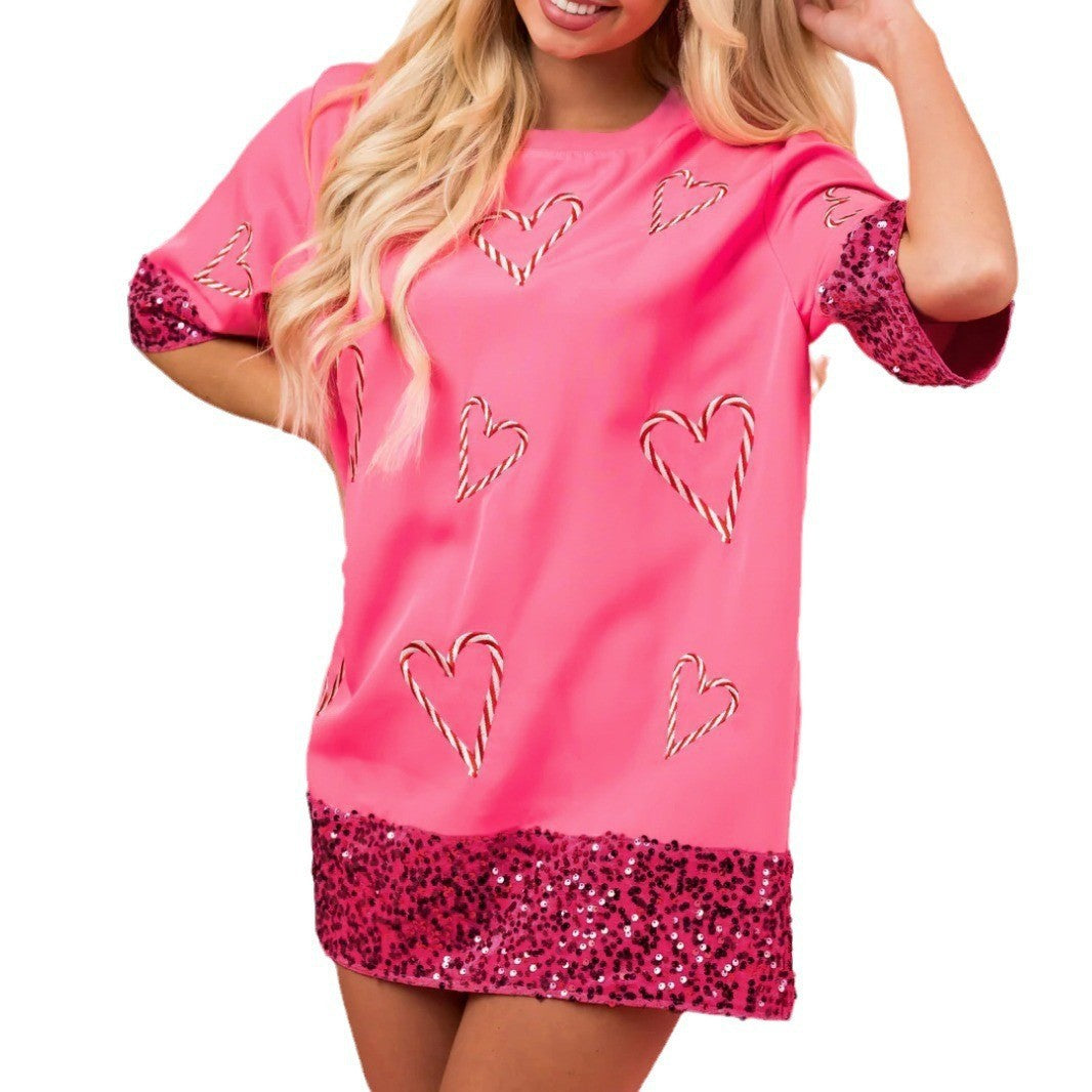 Dame afslappet oversized kjole med glimmerdetaljer og hjerte-design Stilla