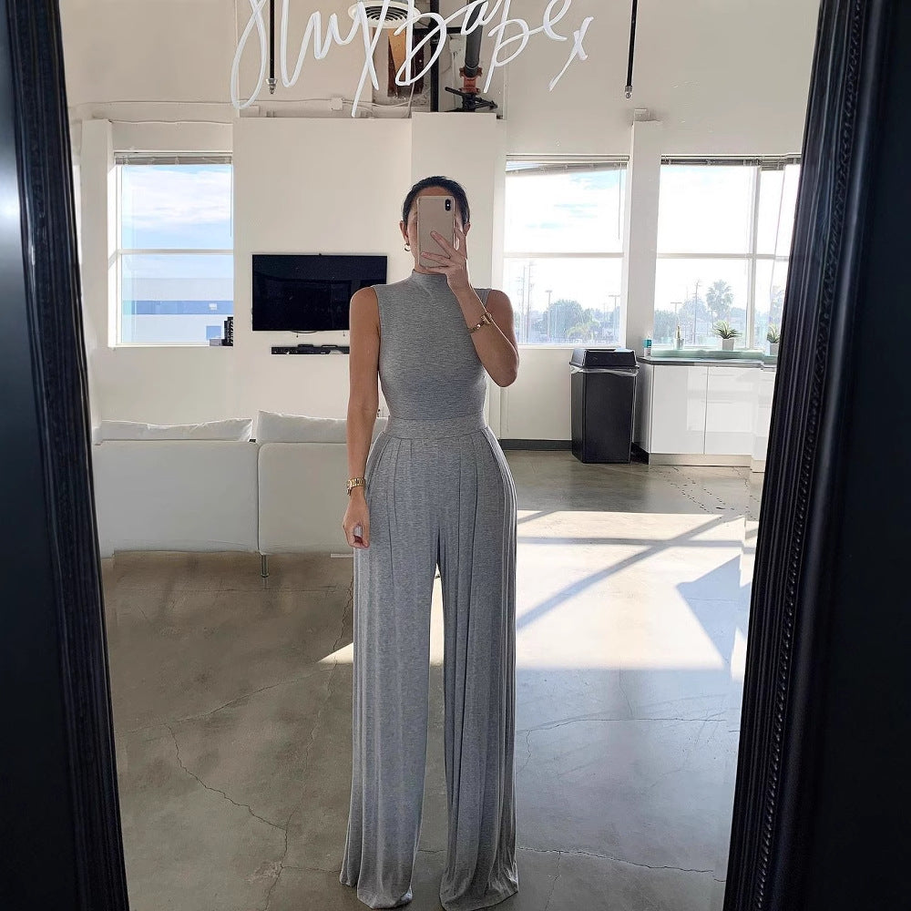 Dame Elegant Jumpsuit med høj krave og vide ben Stilla