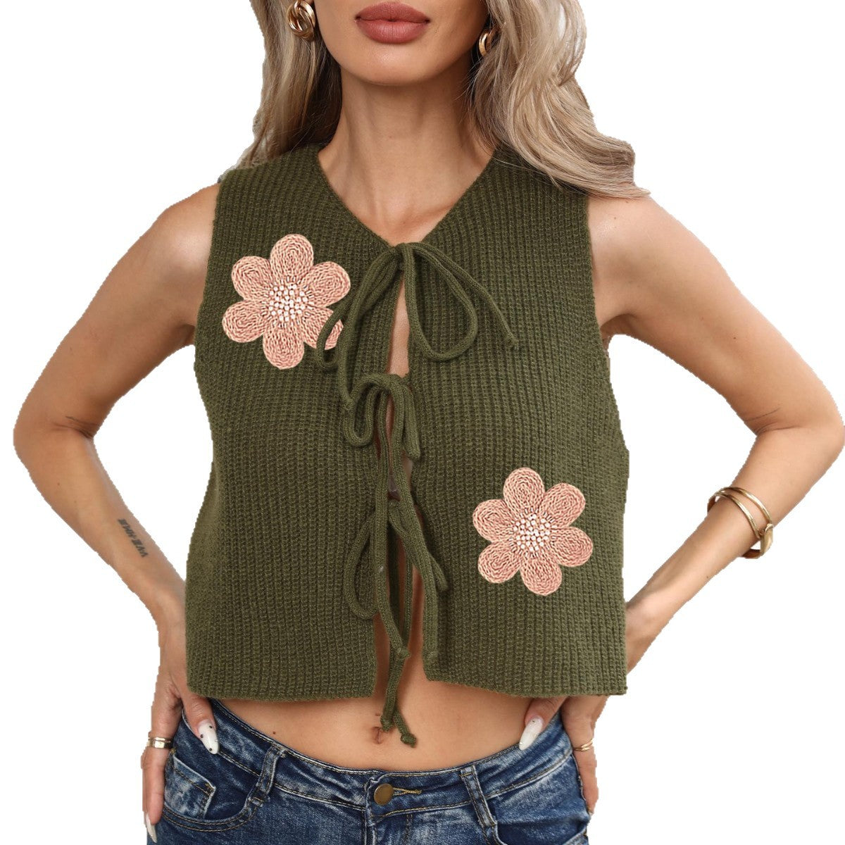 Dame Cropped Strik Blomster Cardigan Stilla
