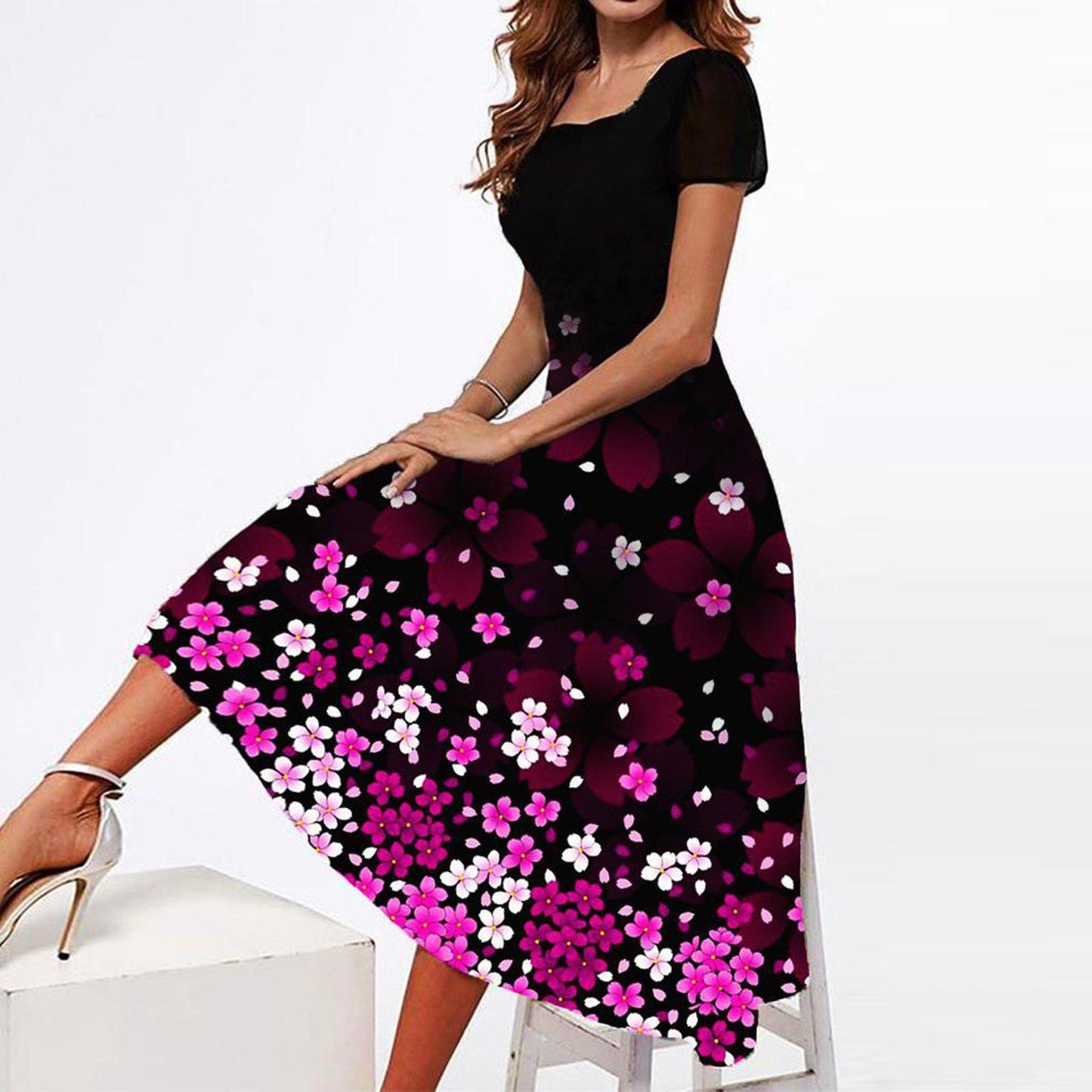 Dame A-linje Floral-Print Midi Kjole Stilla