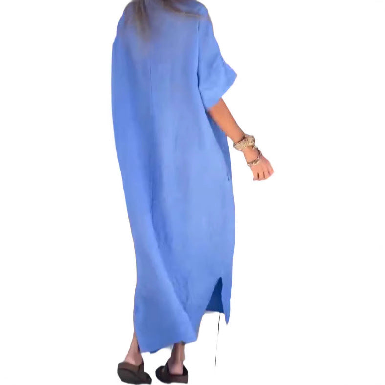 Dame afslappet maxikjole med oversized snit og V-udskæring Stiila