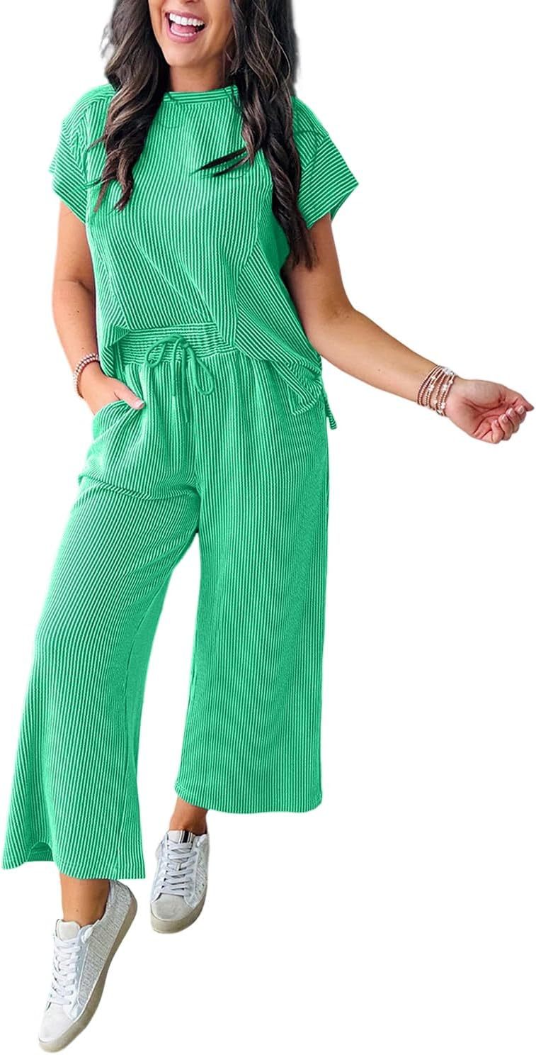 Dame afslappet strik-jumpsuit med brede ben og elastisk talje Stilla