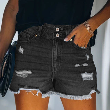 Dame høj talje jeans-shorts med vintage-look og detaljer Stilla