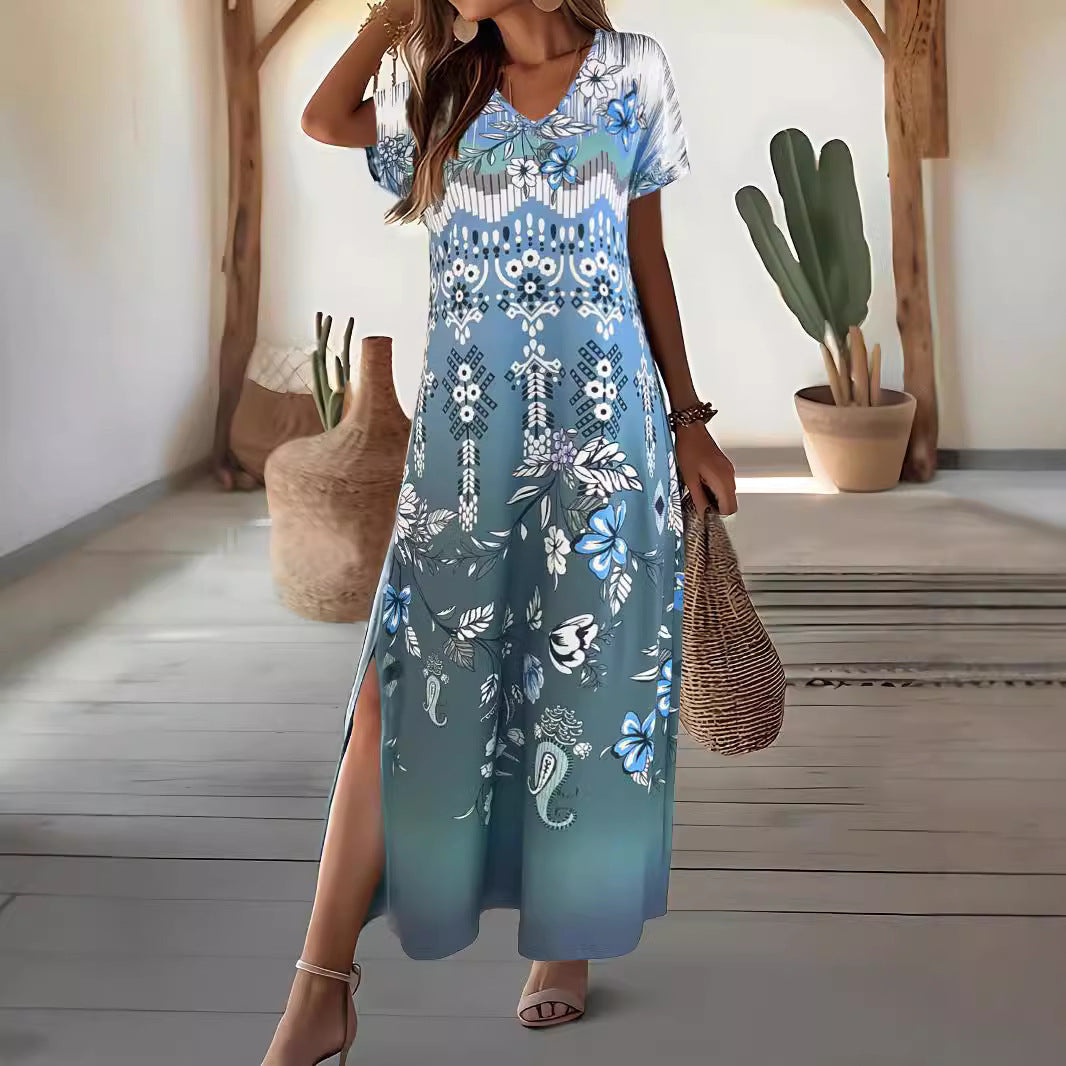 Dame Elegant Blomstermønster Maxikjole Stilla