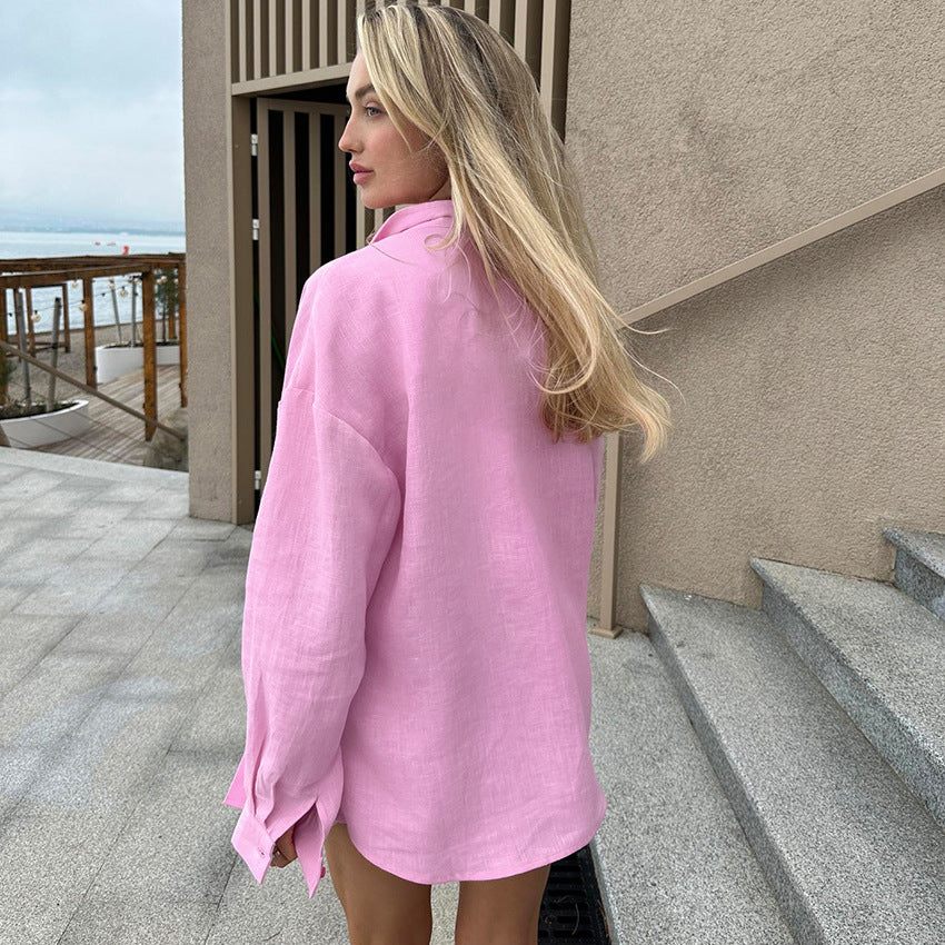 Dame afslappet bluse med knude-formet kant og brede ærmer Stilla