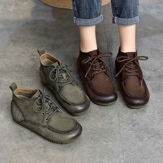 Dame afslappede læderstøvler med innovativ snøring og skridsikker sål Stilla