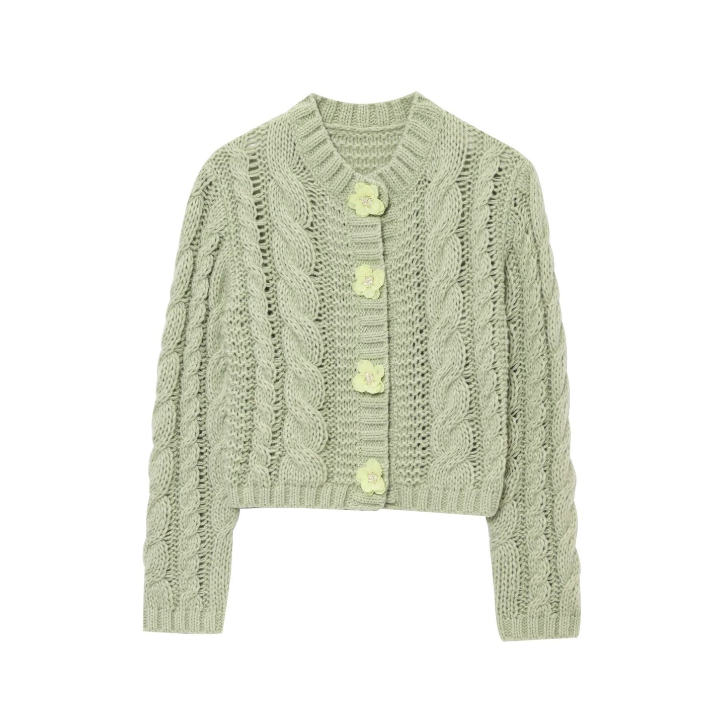 Dame cropped strikcardigan med blomsterdetalje Stilla