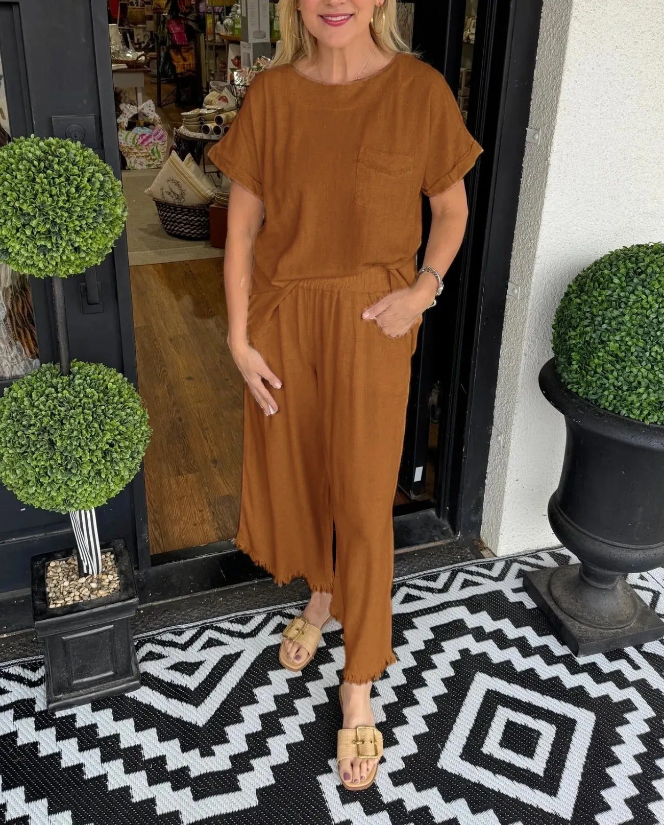 Dame Casual Jumpsuit med sidelæss puffærme og elastisk taljebånd Stilla