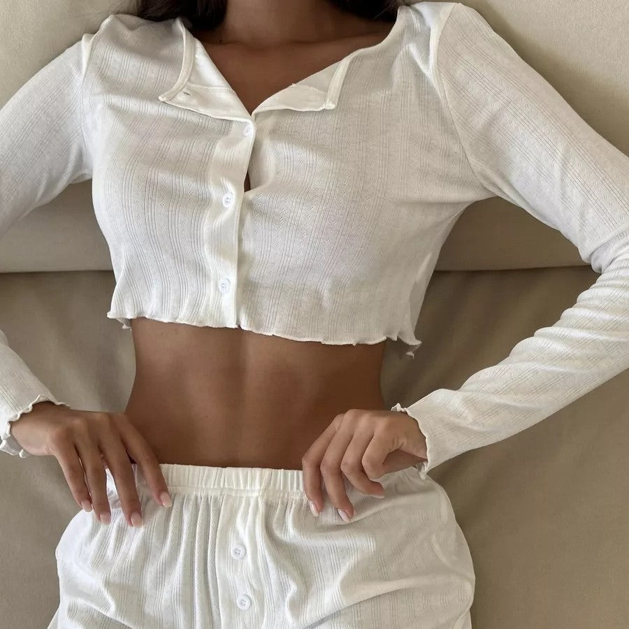 Dame Cropped Langærmet skjorte med knapliste Stilla