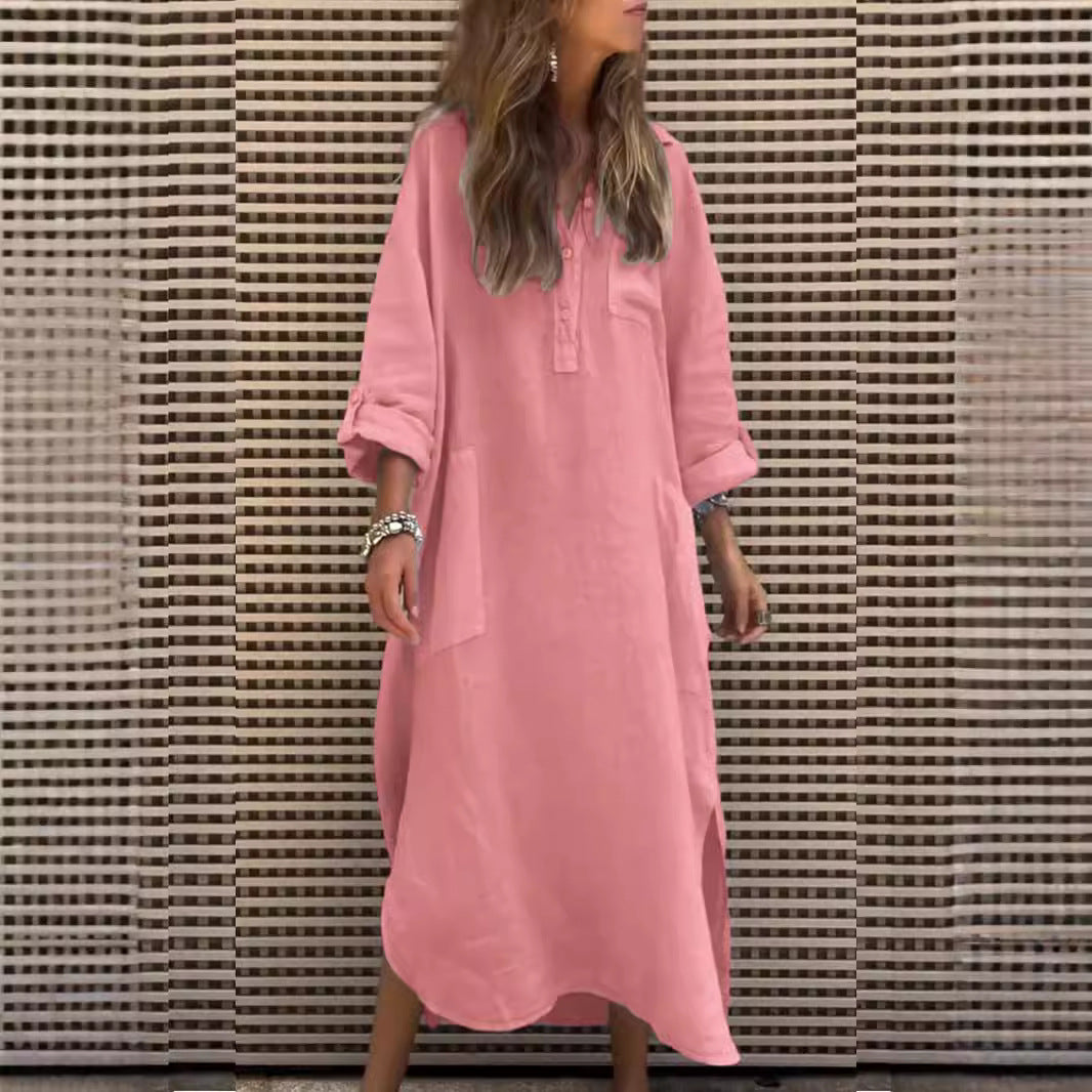 Dame afslappet linnedkjole med praktiske lommer Stilla