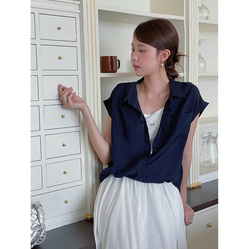 Dame afslappet bluse med korte ærmer og fint, let transparent stof Stilla