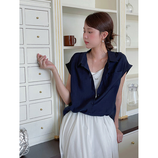 Dame afslappet bluse med korte ærmer og fint, let transparent stof Stilla