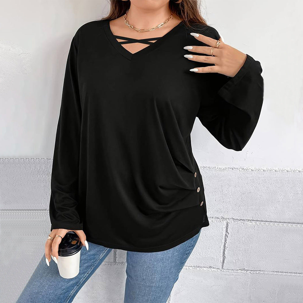 Dame afslappet langærmet skjorte med moderigtige cut-outs og knapdetaljer Stilla