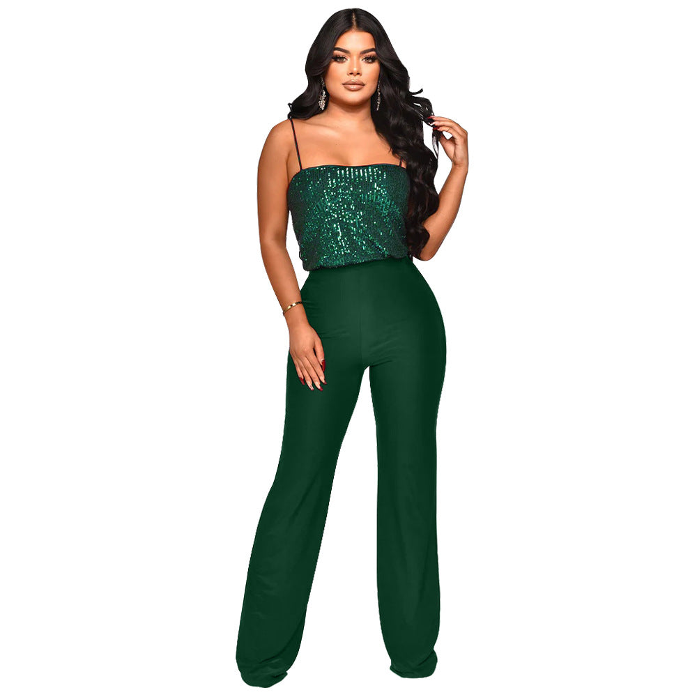 Dame glamorøs jumpsuit med palietter og bredt ben Stilla