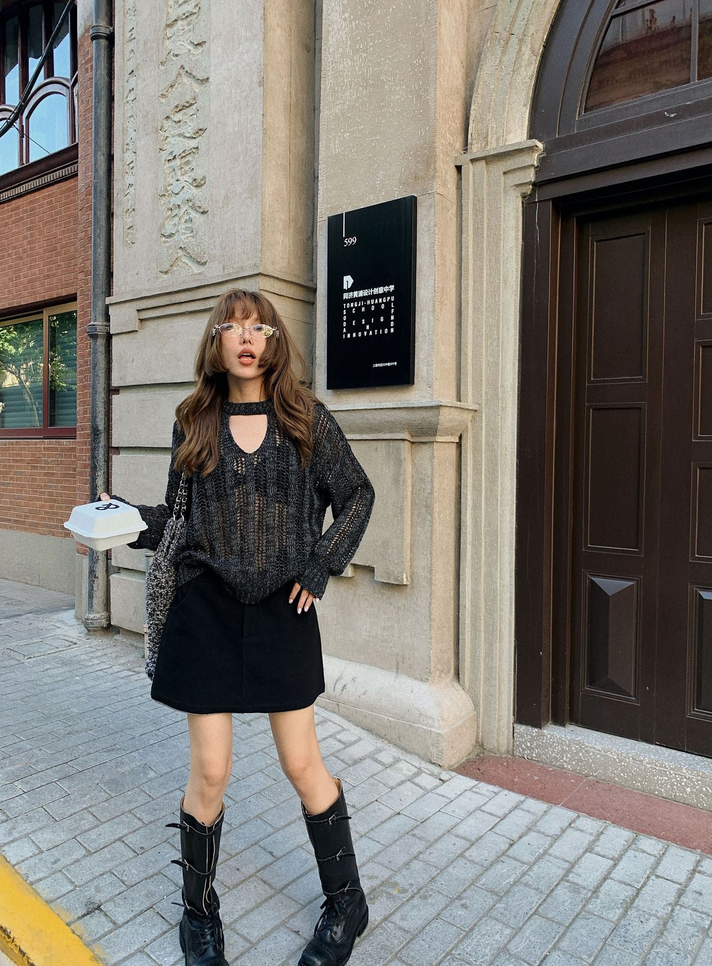 Dame afslappet oversized strikpullover med bølgemønster og fashionable udskæring Stilla