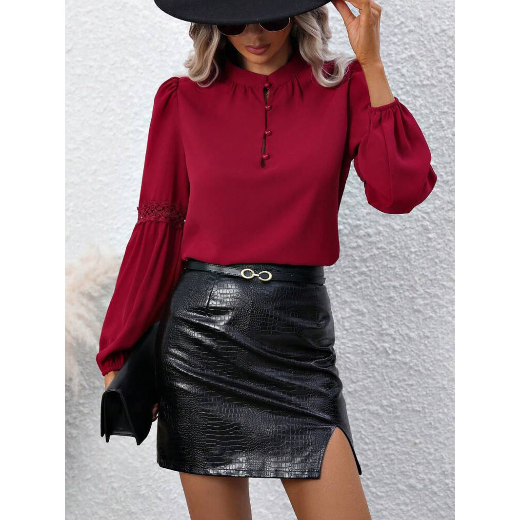 Dame Elegant Bluse med dekorative knapdetaljer og luftige ærmer Stilla