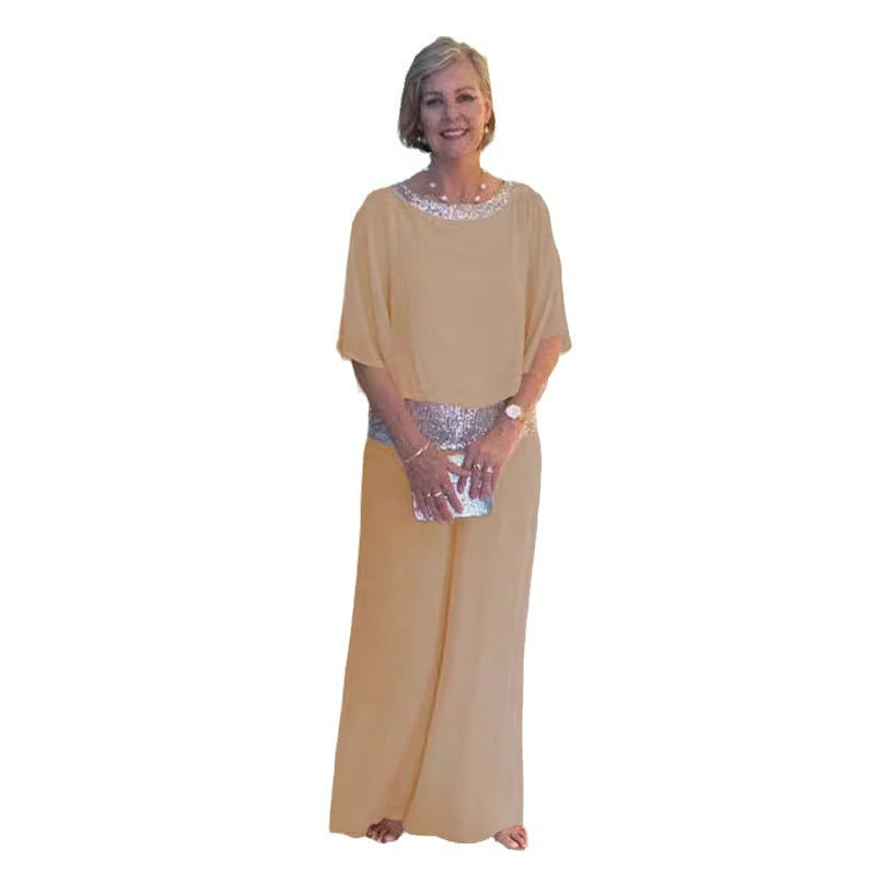 Damer Elegant Jumpsuit med glitrende pailletbånd og løstsiddende overdel Stilla