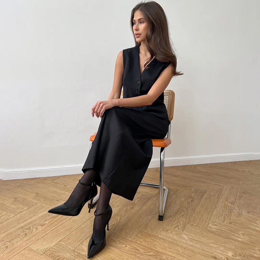 Dame elegant buksedragt sæt med figursyet vest og svajet nederdel Stilla