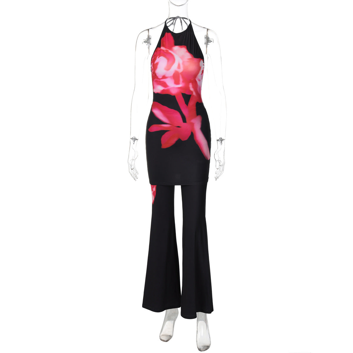 Dame Elegante Halsbånd-Jumpsuit med blomstertryk og tætsiddende snit Stilla
