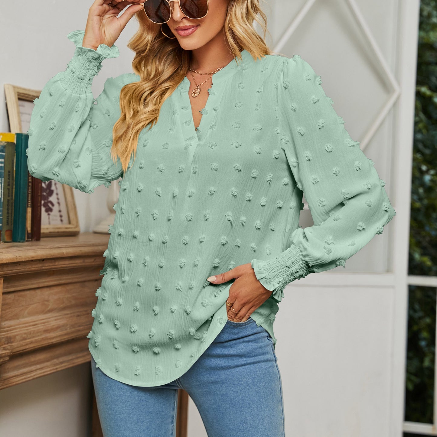 Dame elegant bluse med reliefagtige detaljer WP