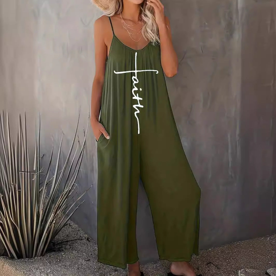 Stilla | Casual Sommer Print Lommer Løs Strop Jumpsuit