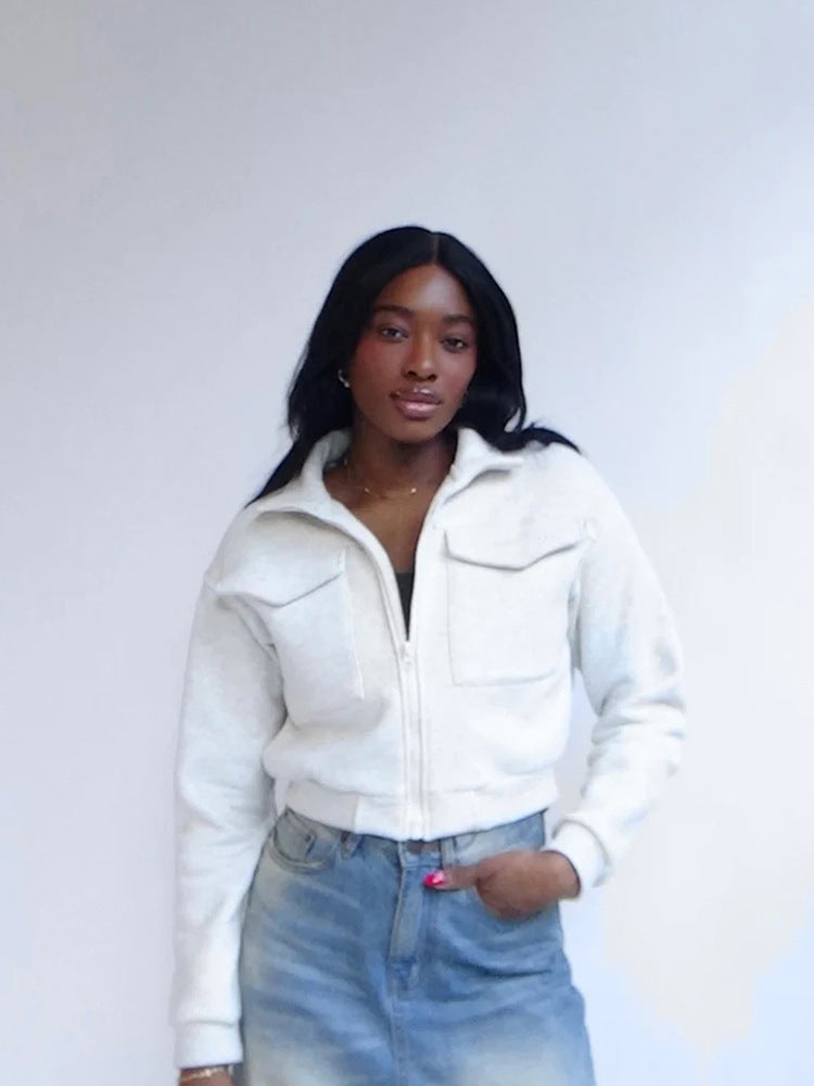 Dame cropped jakke med lynlås og lommer Stilla