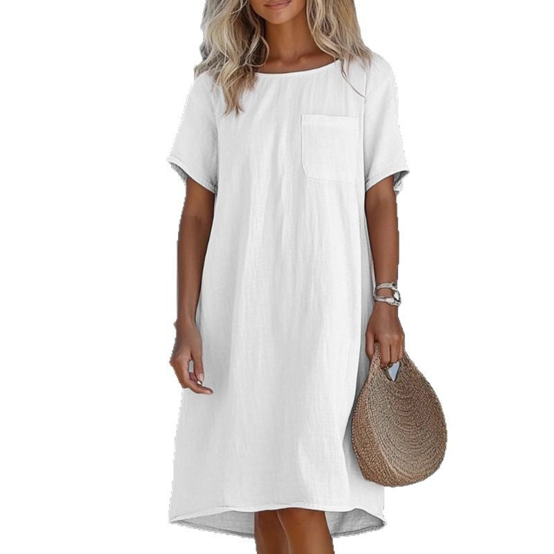 Dame afslappet linnedress med praktisk brystlomme og løs pasform Stilla