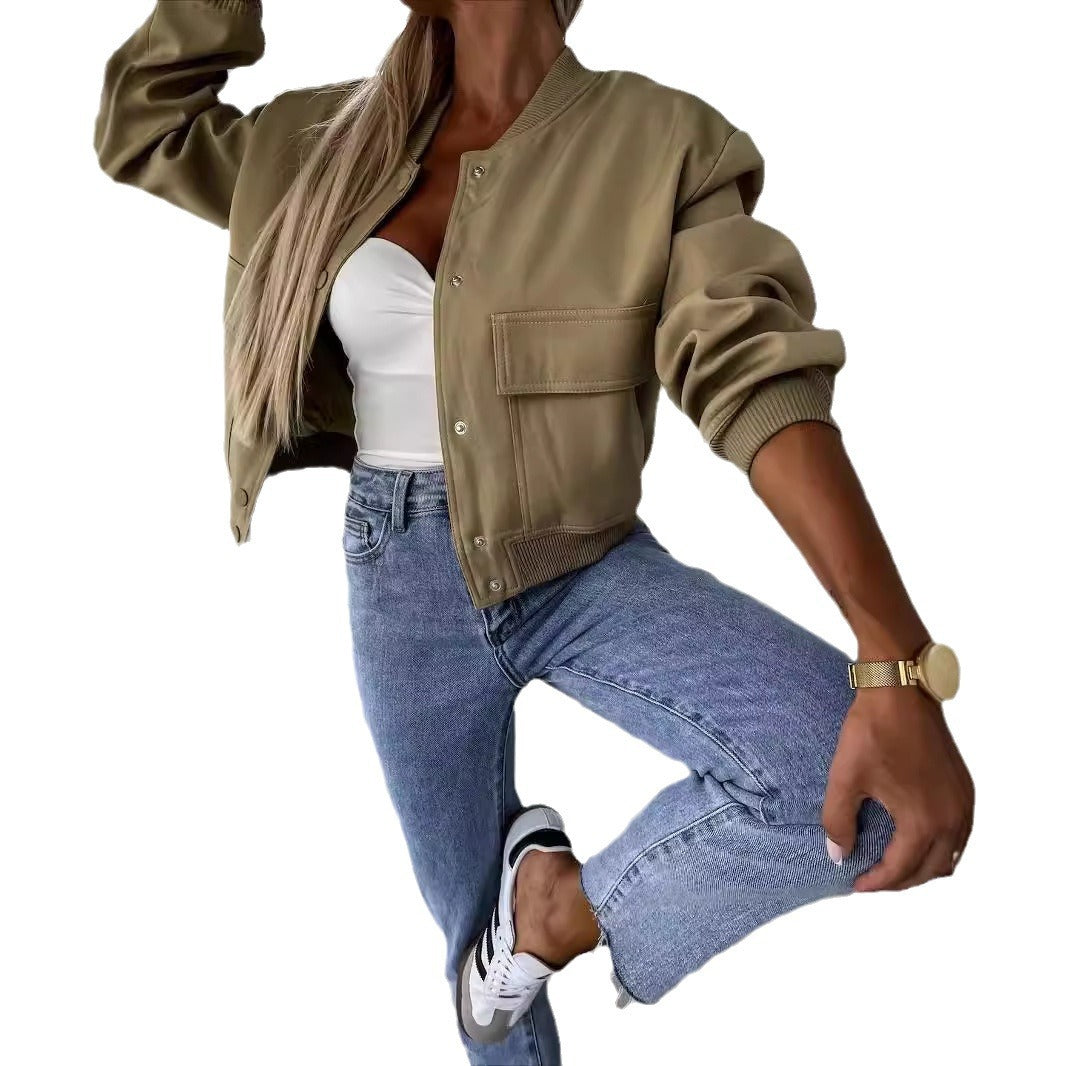 Dame afslappet bomberjakke med lommer og tryknaplukning Stilla