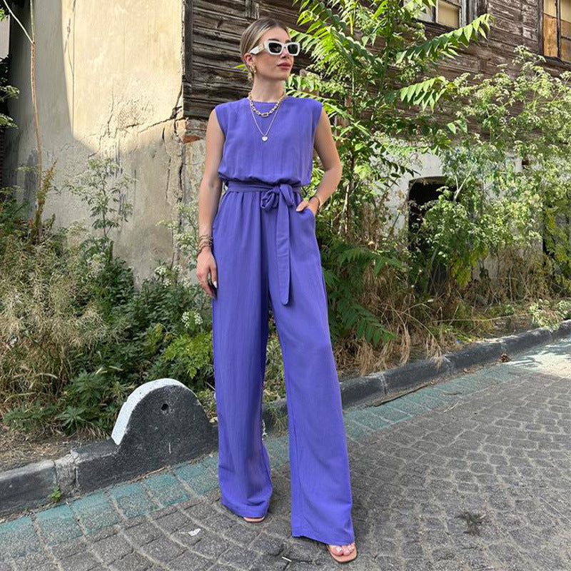 Dame elegant bæltespringdragt med bredt ben Stilla