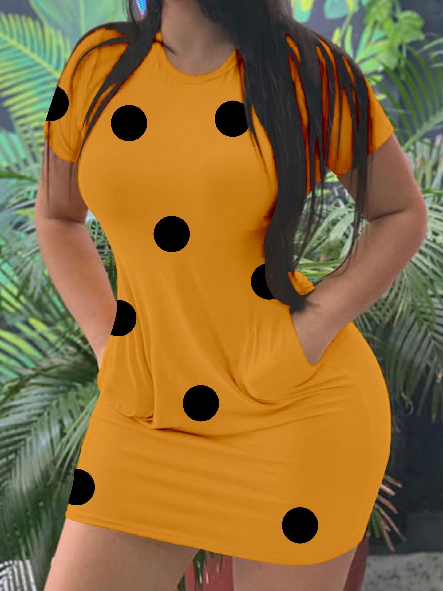 Dame afslappet polka prikket kjole med lommer Stilla