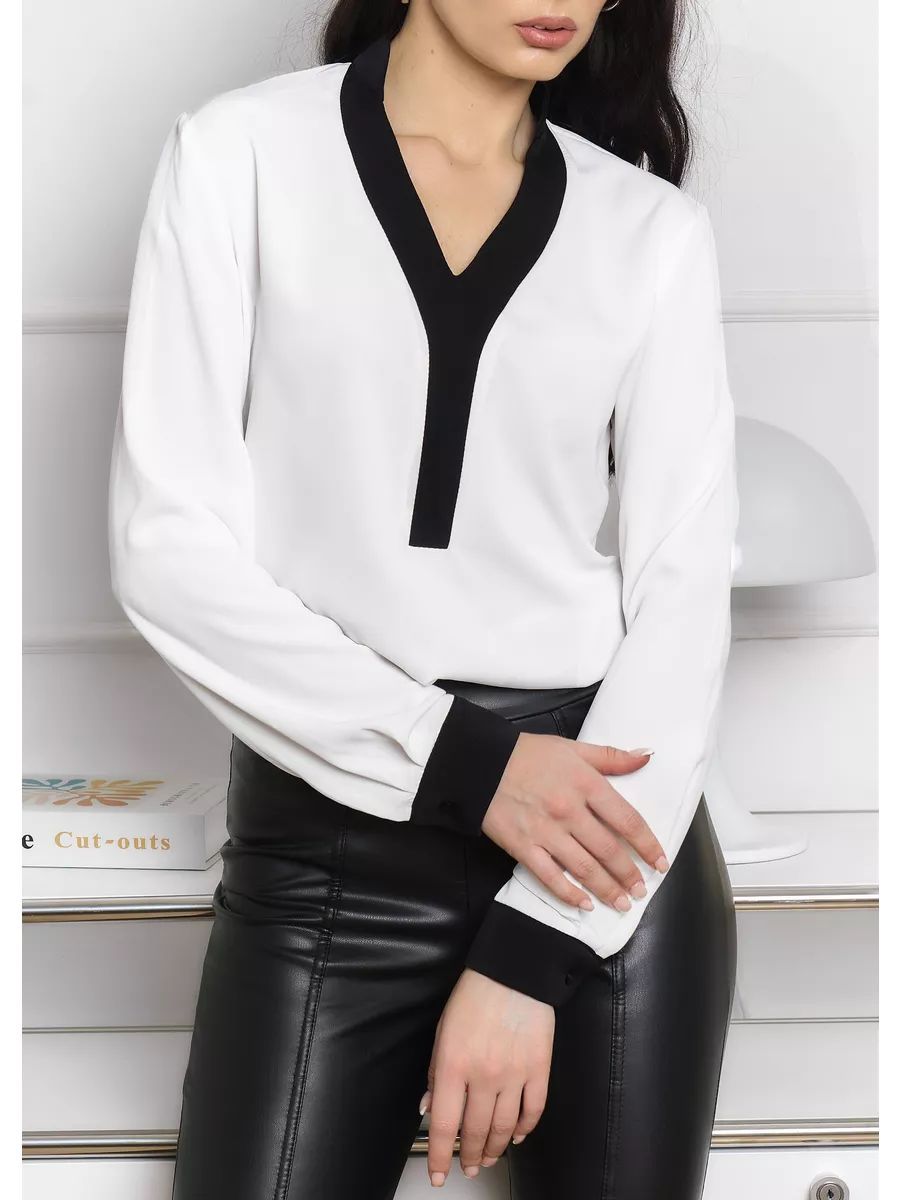 Dame elegant bluse top med moderne kontrastdetaljer Stilla