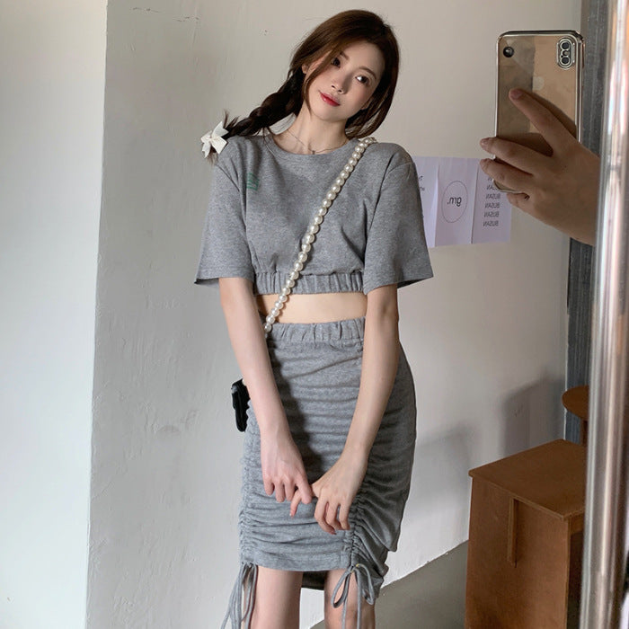 Dame Cropped Snøre Top og Nederdel Sæt Stilla