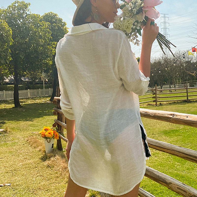 Dame afslappet strandtunika med elegant V-hals og loose fit Stilla