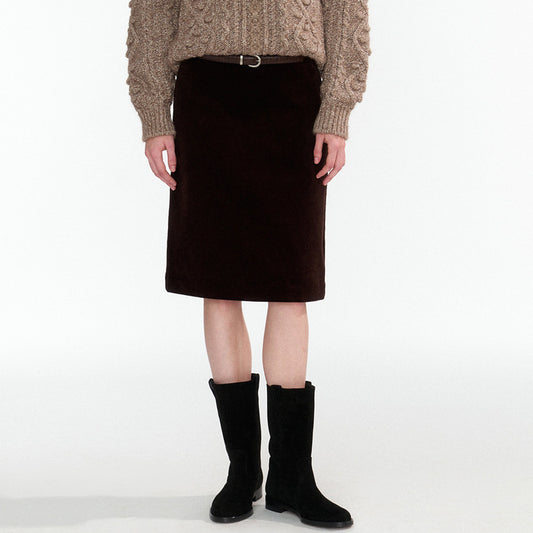 Dame Elegant blyantskørter i blød velour med bælte Stilla