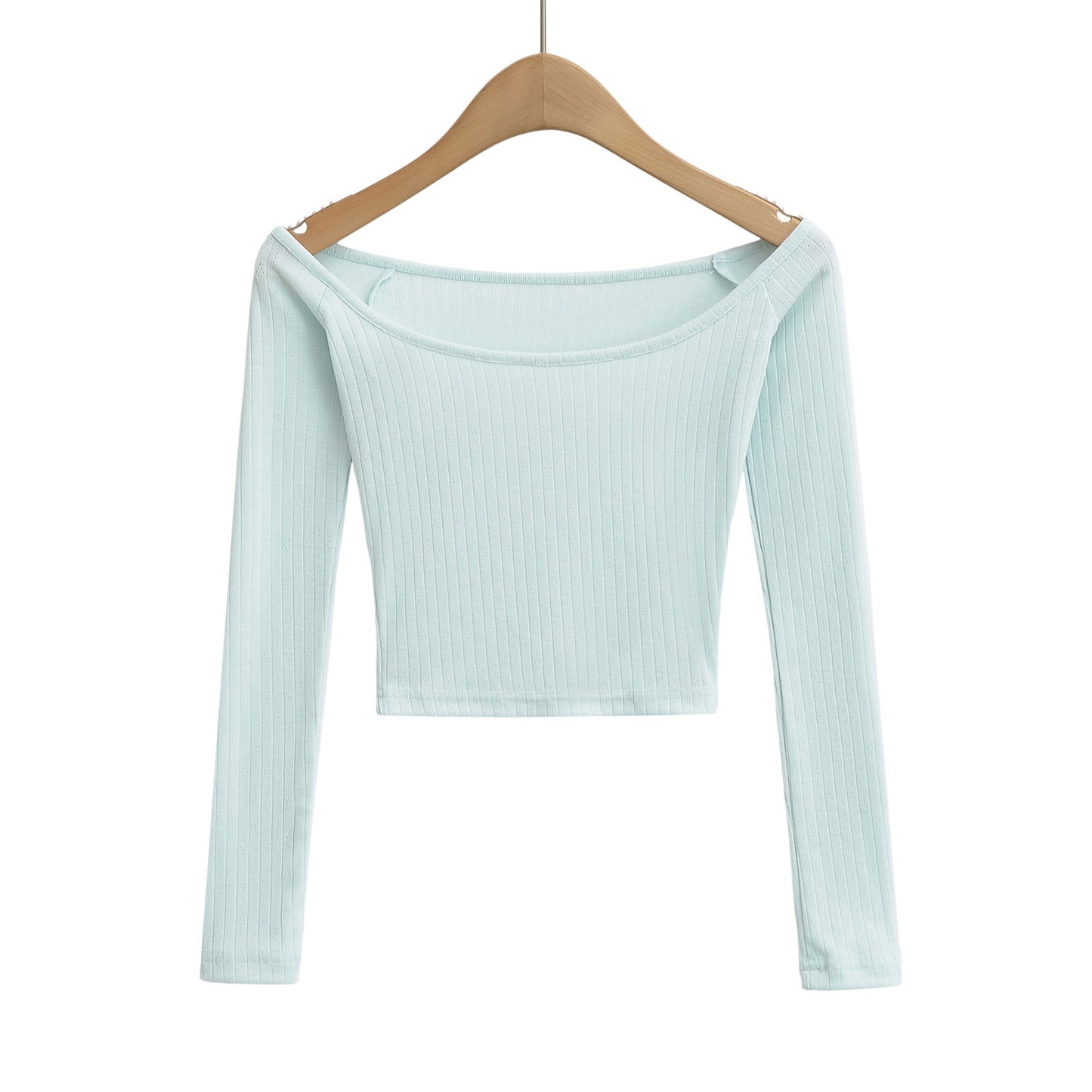 Dame cropped Langærmet skjorte med elegant Rundhalsshalsudskæring og fin ribstruktur Stilla