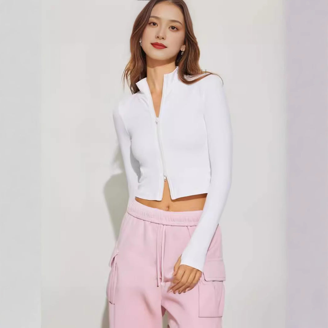 Dame Cropped Zip-langærmet skjorte med høj krave Stilla