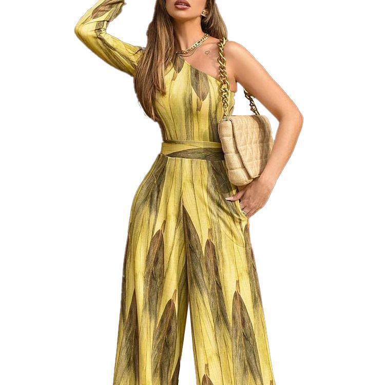 Dame jumpsuit med asymmetrisk snit og blomster mønster Stilla