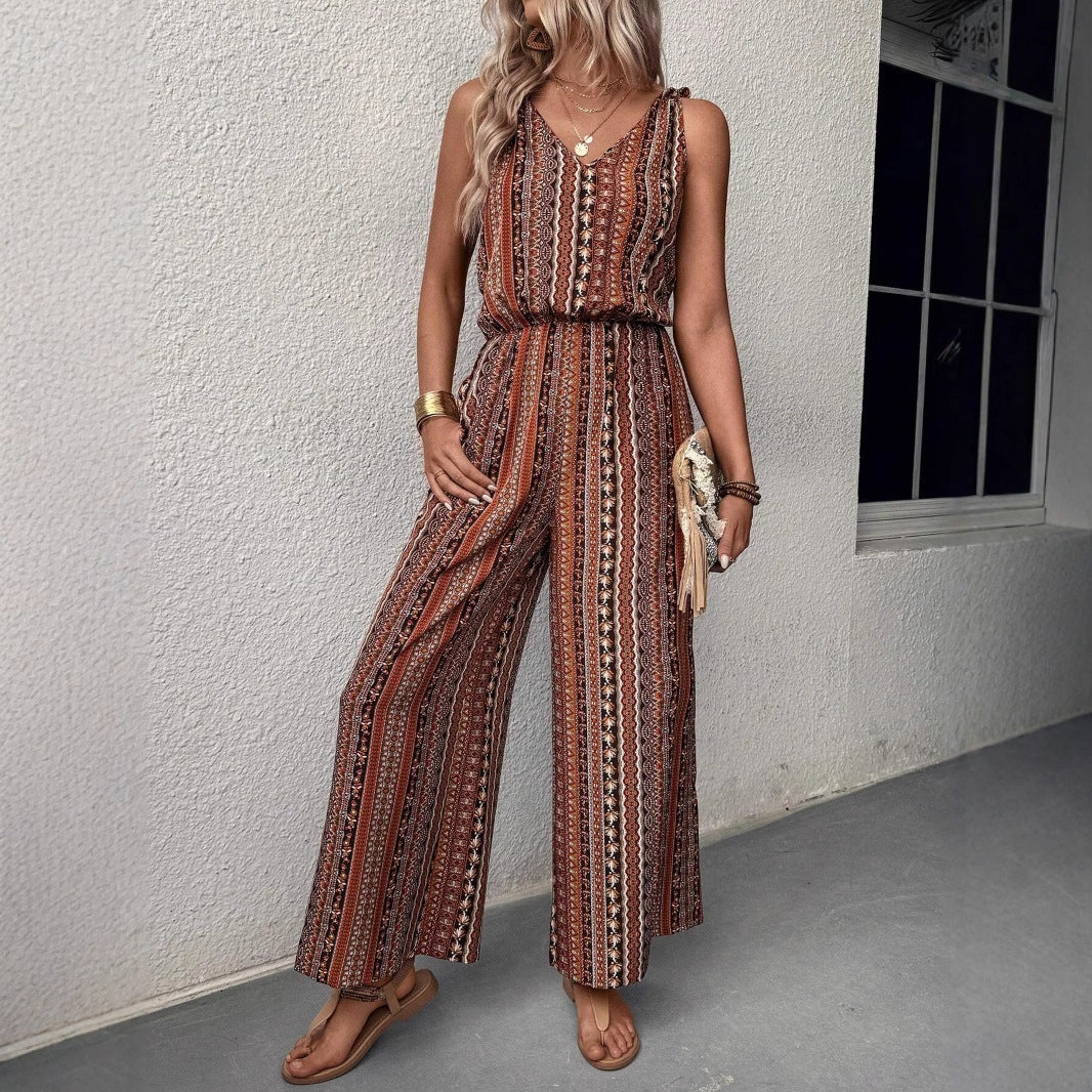 Dame jumpsuit med unikt etno-mønster og bredt ben Stilla