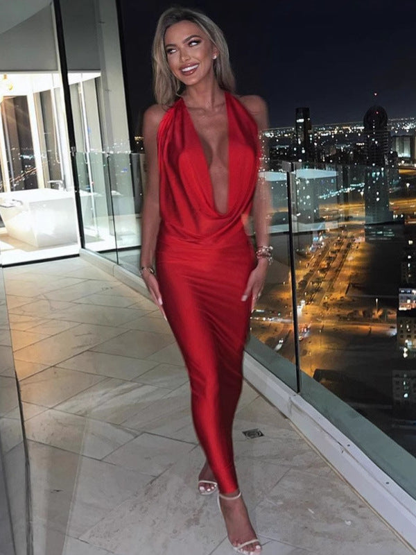 Dame Elegant aftenkjole med dyb V-udskæring og sløjfe lukning Stilla