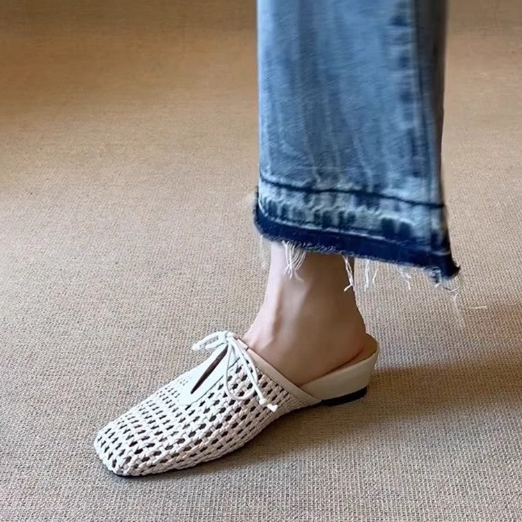 Dame Åben-Webart Vevet Mules med justerbar rem Stilla