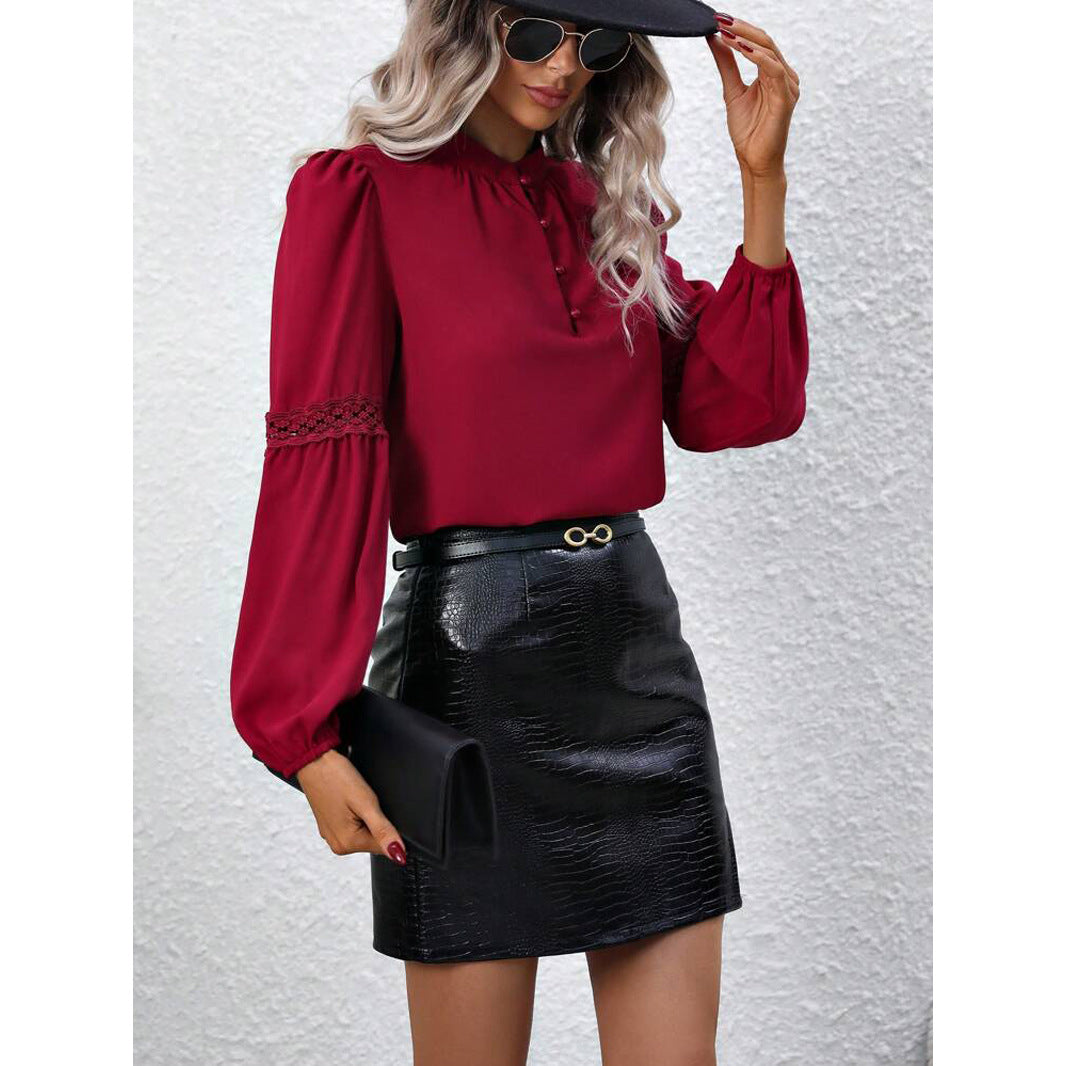 Dame Elegant Bluse med dekorative knapdetaljer og luftige ærmer Stilla